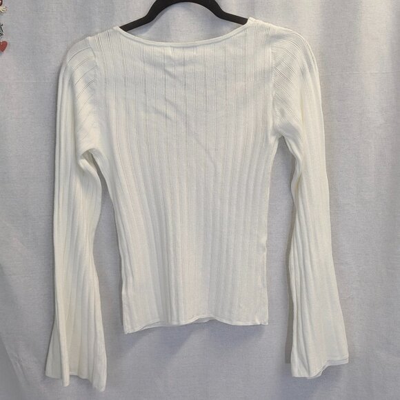 Sofia Size M Sheer Sweetheart Neck Sweater with Notched Stripes Winter White - Picture 14 of 14